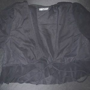 Black tie in the front mesh top